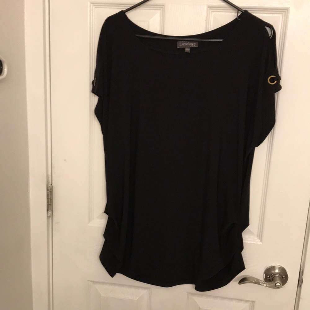 Black Luxology boatneck with ruched sides